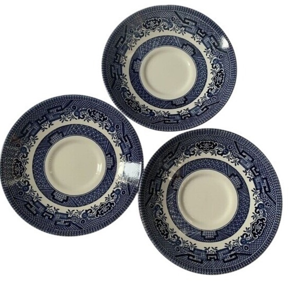 Vintage Churchill Blue Willow Saucers Set of 3 Blue & White English China